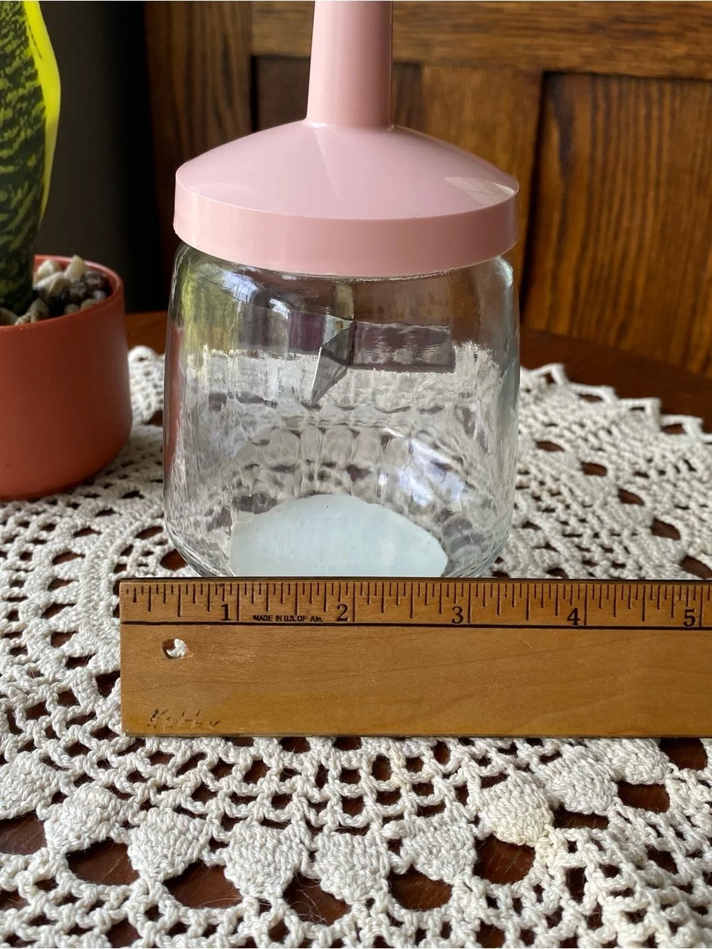 Vintage Pink Glass Hand Grinder and Jar EUC
